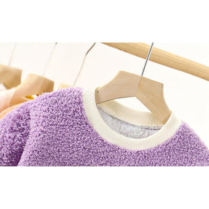 Ju Ju Jam Lavender Cozy Bear Sweater, featuring a soft knit fabric and an adorable bear design for cozy warmth and style.