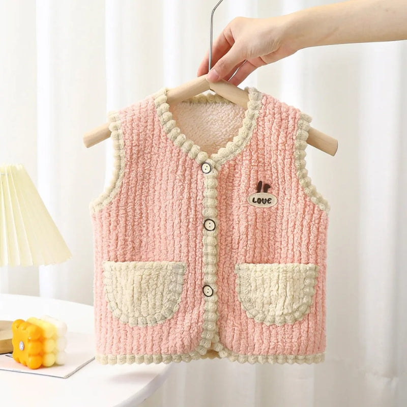 Ju Ju Jam Rich Pretty Pink Girls Vest, featuring a soft pink hue and elegant design for a stylish and cozy look.