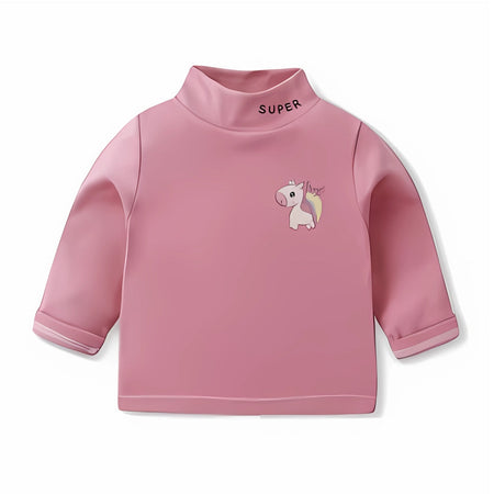 Unicorn Turtleneck Girls Top by Ju Ju Jam, featuring a whimsical unicorn print on a cozy turtleneck design.