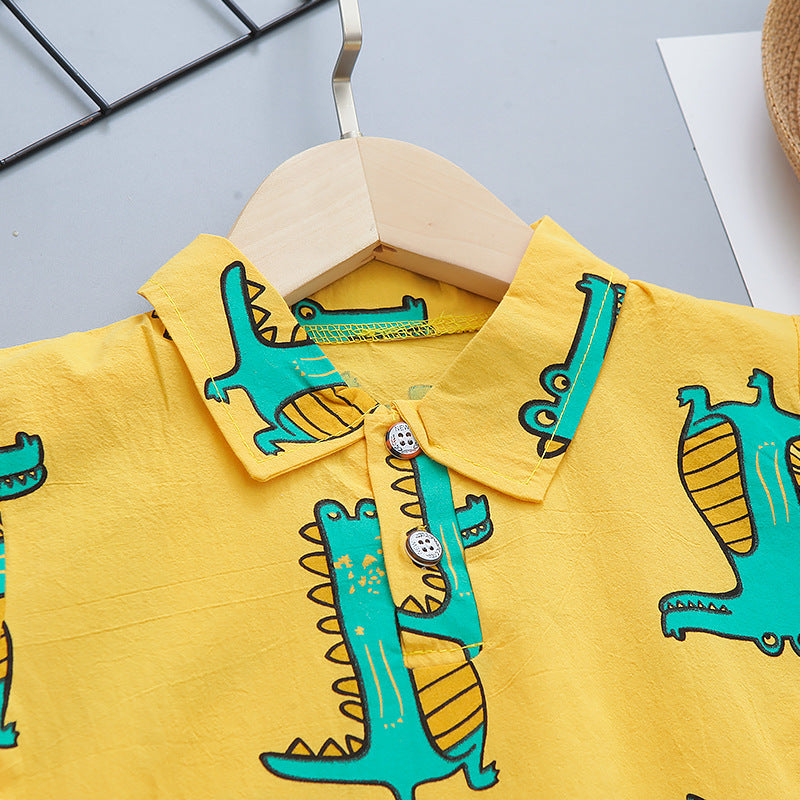 Ju Ju Jam's Yellow Dino Shirt and Bottom Set - Ideal attire for dinosaur enthusiasts