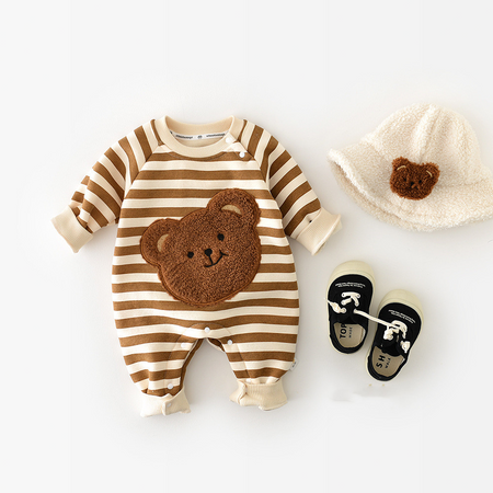 Cozy Striped Baby Boys Girls Teddy Bear Romper