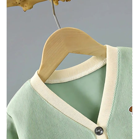 Ju Ju Jam Baby Cardigan with V-neck and Bear Design, offering a cozy and stylish option for boys and girls alike.