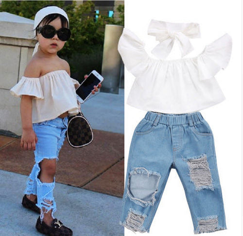 Ju Ju Jam White Top and Jeans Set (3 Piece) - Classic Kids Fashion