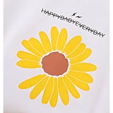 Happy Day Girls Sunflower Top by Ju Ju Jam styled with white shorts, perfect for a fresh and playful summer outfit.