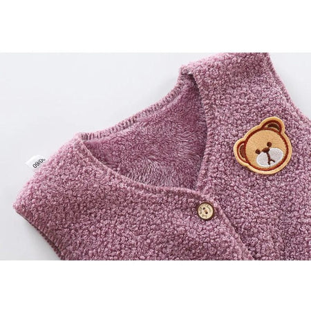 Ju Ju Jam’s Lovely Pink Bear Girls Vest – perfect for layering with a fun and cute bear design.