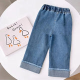 Embroidered Bottom Girls Denim Straight Fit Jeans