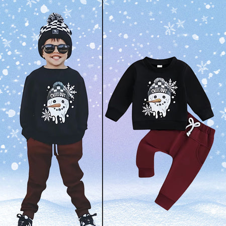 Charming Snowman Baby Boys Sweatshirt and Bottom Set, perfect for chilly days, available at Ju Ju Jam.