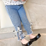 Polka Dotted Bow Denim Girls Jeans