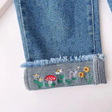 Embroidered Bottom Girls Denim Straight Fit Jeans