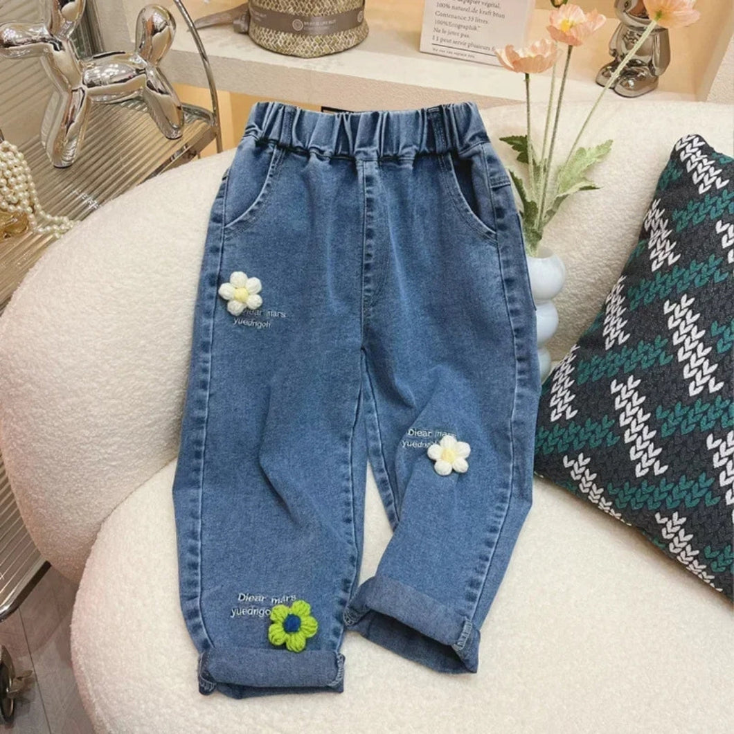 Colourful 3D Flowers Girls Jeans