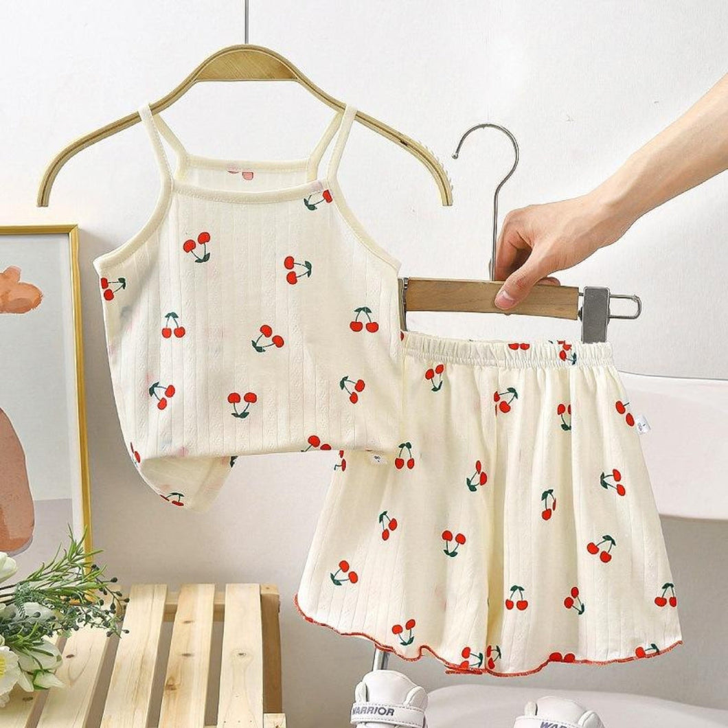 Cherry Sweet Girls Lounge Wear Set by Ju Ju Jam, featuring a cute cherry print for a fun and cozy look.