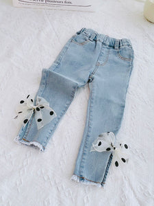 Polka Dotted Bow Denim Girls Jeans