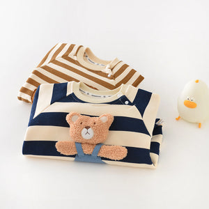 Teddy Bear-themed Cozy Striped Romper - Ju Ju Jam