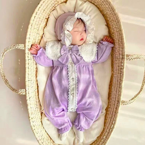 Cozy Stylish Lavender Baby Girls Romper With Cap by Ju Ju Jam – Soft and stylish romper in lavender with a matching cap, perfect for baby girls.