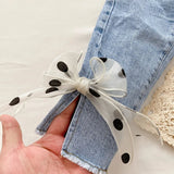 Polka Dotted Bow Denim Girls Jeans