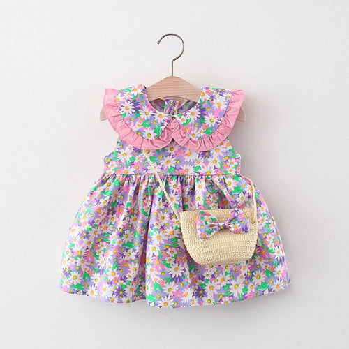 Adorable kids' dress in pink with collar and sling by Ju Ju Jam