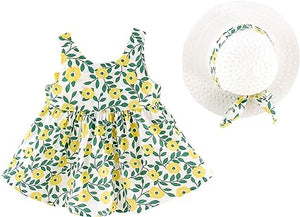 Adorable Green Printed Dress with hat by Ju Ju Jam