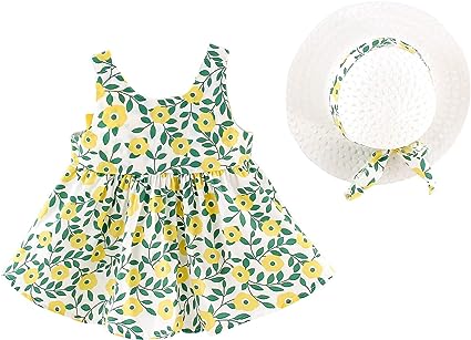 Charming outfit: Green Printed Dress with coordinating hat by Ju Ju Jam