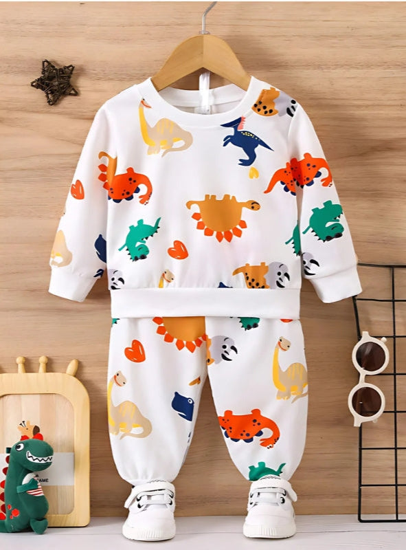 Stylish and vibrant co-ord set with a dinosaur theme, ideal for boys and girls, available at Ju Ju Jam.