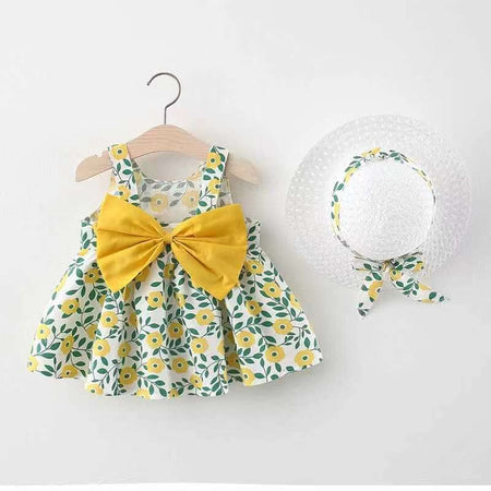 Ju Ju Jam's Green Printed Dress with matching hat for stylish little ones