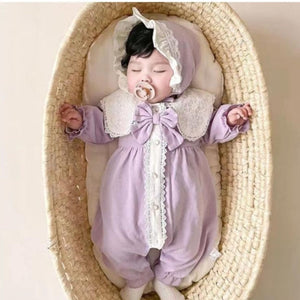 Ju Ju Jam Cozy Lavender Baby Girls Romper with Cap – Perfect for keeping your baby girl comfortable and fashionable in a soft lavender tone.