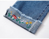 Embroidered Bottom Girls Denim Straight Fit Jeans