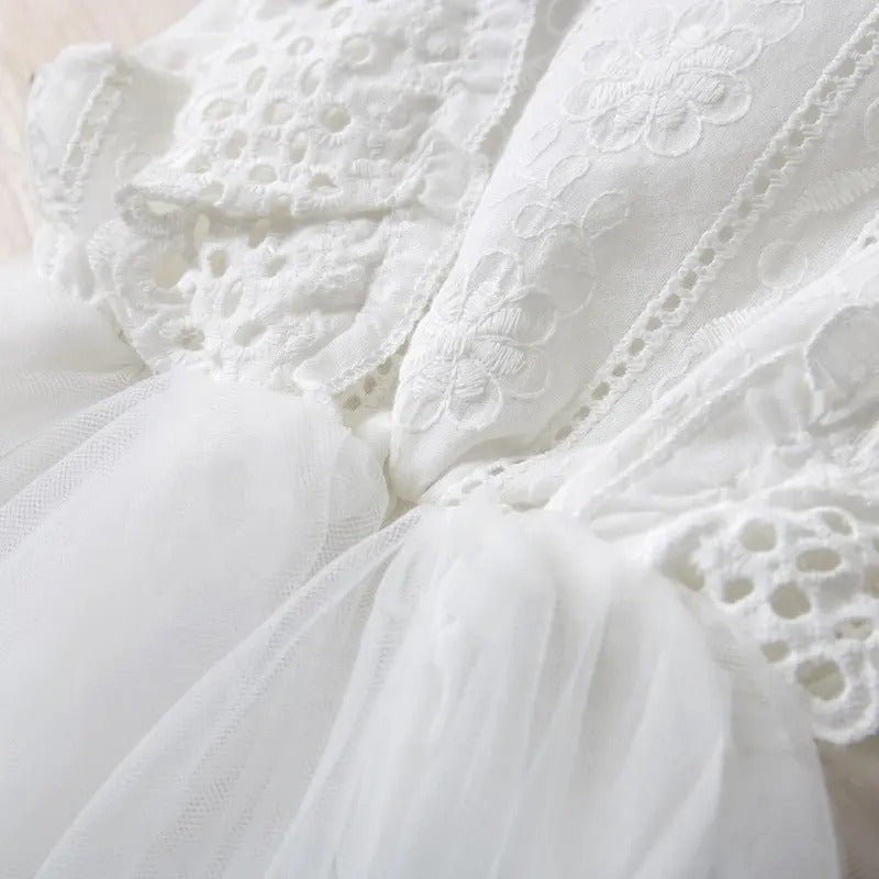 Ju Ju Jam White Frill Girls Princess Dress, featuring a soft white fabric and delicate frills for a dreamy look.