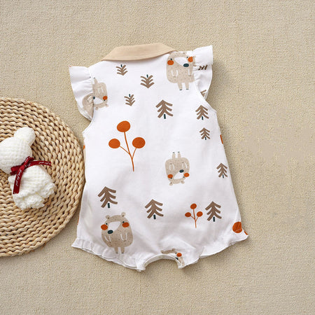 Bear Charm Baby Girls Collared Romper