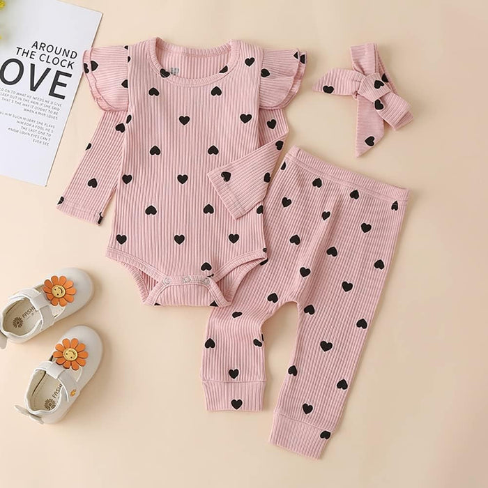 Ruffle sleeves baby girls romper and pant set with head bow from Ju Ju Jam – adorable and stylish outfit for baby girls, perfect for special occasions.