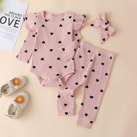 Ruffle sleeves baby girls romper and pant set with head bow from Ju Ju Jam – adorable and stylish outfit for baby girls, perfect for special occasions.