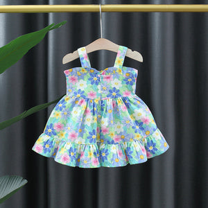 Charming Aquatic Floral Dress for Girls - Colorful dress with a unique aquatic floral design, ideal for adding a splash of fun to any occasion, at Ju Ju Jam.