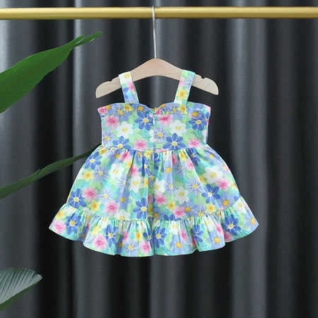 Aquatic Girls Floral Dress - Bright and eye-catching baby girl dress with a lively aquatic floral design, ideal for summer fun, available at Ju Ju Jam.