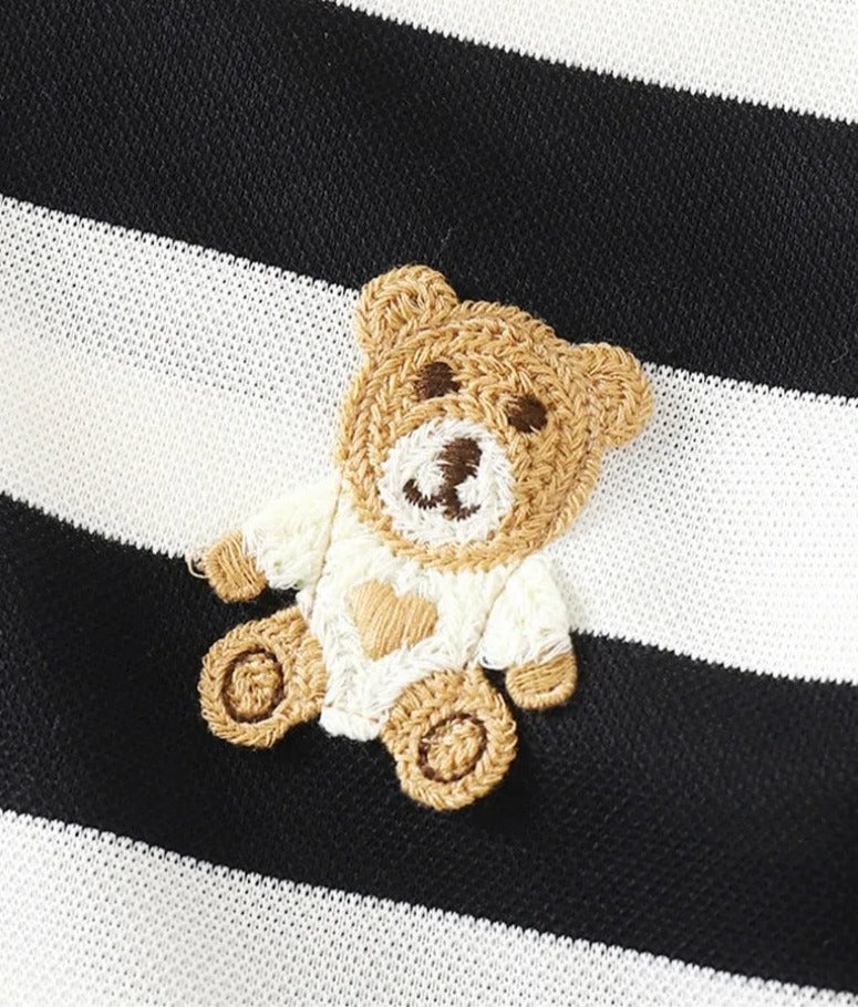 Trendy Bear Striped Cool Boys Co-ord Set with bear design