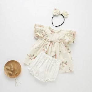 Ju Ju Jam Girls Matching Romper and Dress - Blossom and bow design for a cute and coordinated outfit.