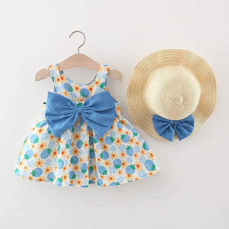 Ju Ju Jam girls' dress featuring a blue bow knot detail and matching hat