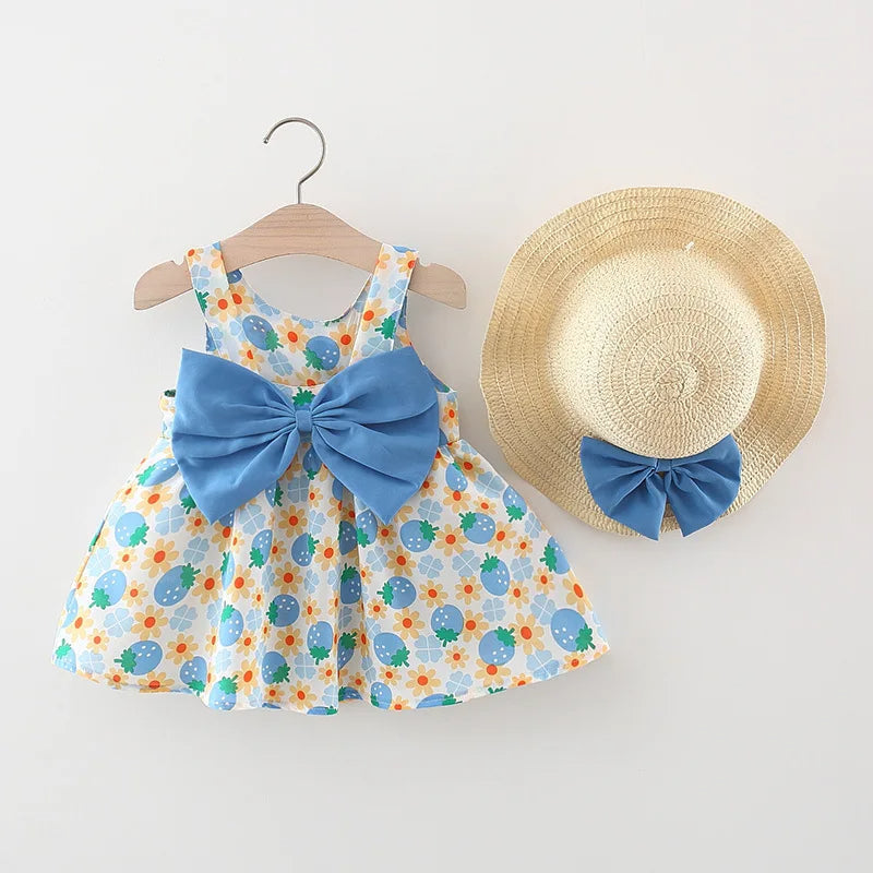 Ju Ju Jam girls' dress featuring a blue bow knot detail and matching hat