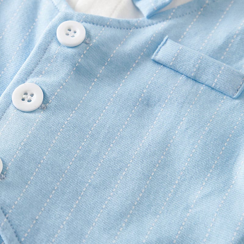 Gentleman-Style Blue Romper for Boys by Ju Ju Jam - Chic and sophisticated outfit with a distinguished blue hue.