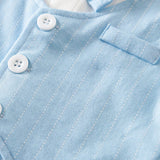 Gentleman-Style Blue Romper for Boys by Ju Ju Jam - Chic and sophisticated outfit with a distinguished blue hue.