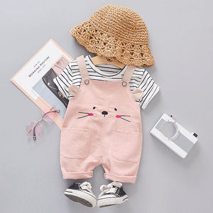 Adorable Kids Jumpsuit with Blue Pink Meow Design by Ju Ju Jam