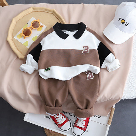 Brown White Striped Boys Cozy Set