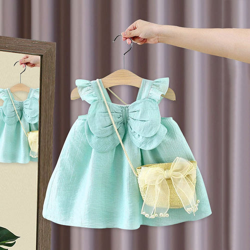 Fluttering Wings Girls Dress with Sling Bag