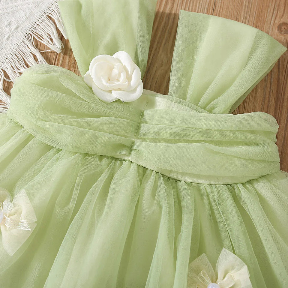 Green Blossom Festive Flare Girls Dress
