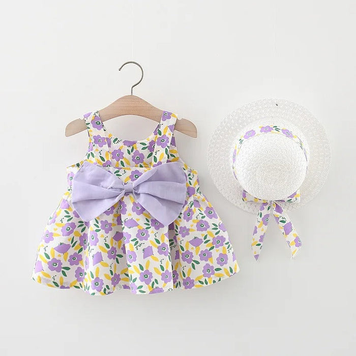 Lavender Bow Girls Dress With Hat