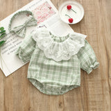 Checkered Frill Romper for Baby Girls by Ju Ju Jam - Charming outfit with frills and a matching headband for a coordinated style