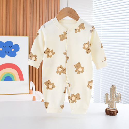 Baby boy and girl in a Cheerful Teddy romper from Ju Ju Jam.