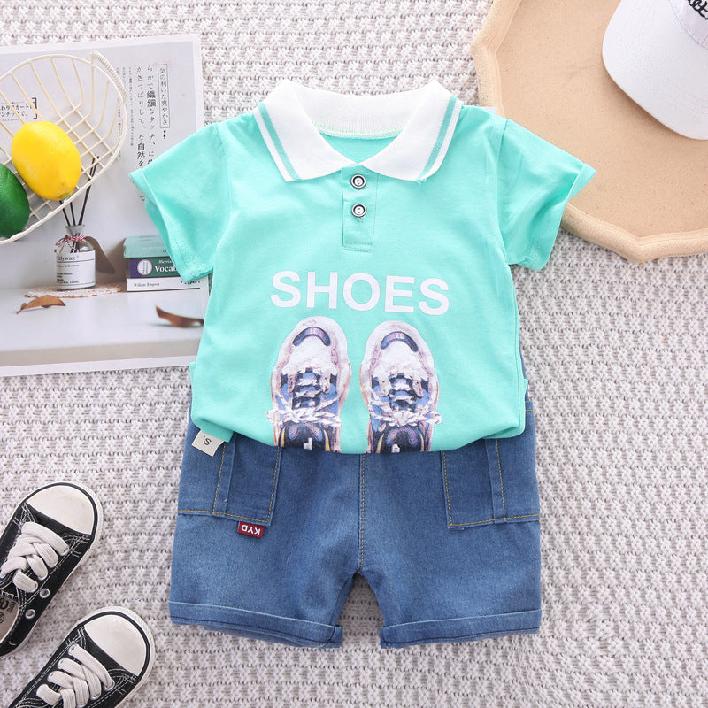 Classy Blue Boys Collared T-shirt and Bottom Set