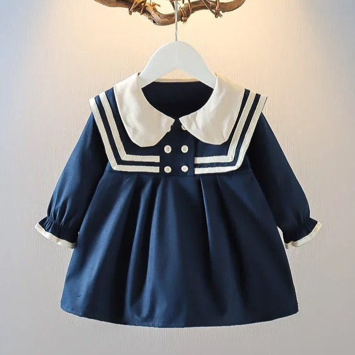 Classy Oversized Girls Collared Dress - Elegant oversized dress with a chic collar for baby girls, perfect for stylish outings, available at Ju Ju Jam.