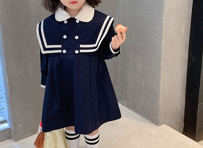 Sophisticated Oversized Girls Dress with Collar - Stylish and roomy dress for baby girls, featuring a classic collar, at Ju Ju Jam.