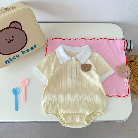 Teddy Romper for Boys with Collar by Ju Ju Jam - Playful and stylish romper with a teddy bear theme and a collar detail.