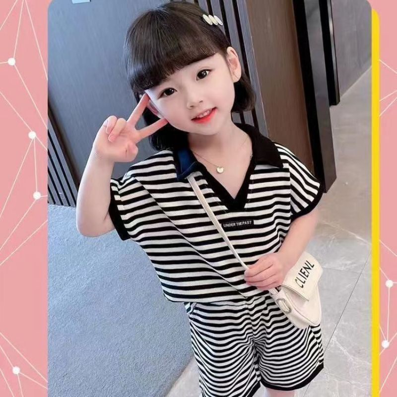 Ju Ju Jam Boys and Girls Set - Collared striped T-shirt with matching shorts for a chic and casual look.